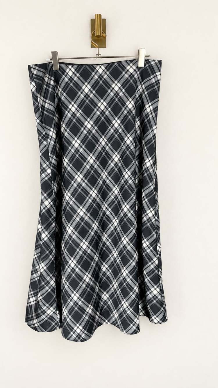 J.Crew Plaid Midi Skirt Size M Black White Long Skirt